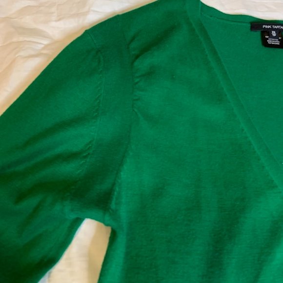 Women's Pink Tartan Button Up Cardigan Knit 100% Pima Cotton Kelly Green Size XS - Picture 10 of 14